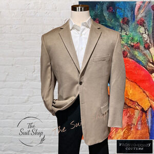 NWOT Pronto Uomo Couture Mens 46L Tan Brushed Wool Silk Designer Blazer